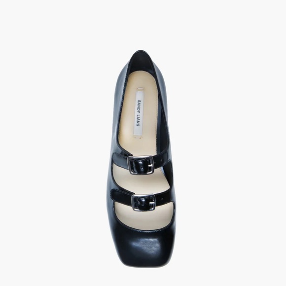 Sandy Liang Shoes - Sandy Liang Mary Jane Double Strap Black Spazzolato Leather Ballet Flats 38